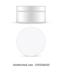 Plastic Cosmetic Jar with Circle Cap, Isolated on White Background. Vector Illustration
