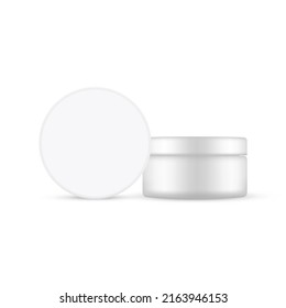 Plastic Cosmetic Jar Mockup With Round Cap, Isolated on White Background. Vector Illustration
