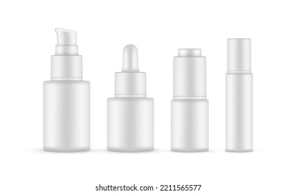 Plastic Cosmetic Packaging Bottles Set, Isolated on White Background. Vector Illustration