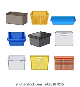 plastic crate set cartoon. empty food, vegetable green, storage stack plastic crate sign. isolated symbol vector illustration