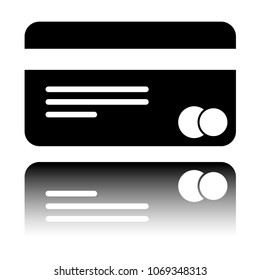 plastic credit card icon. Black icon with mirror reflection on w