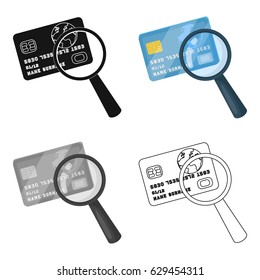 Plastic credit card with a magnifying glass. Detective looking for fingerprints.Detective single icon in cartoon style vector symbol stock illustration.