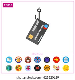 Plastic credit card on hook icon