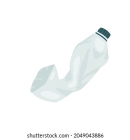 Plastic crumpled bottle with lid, rubbish garbage, ecology pollution, environment problem vector illustration. Cartoon throwing plastic bottle isolated on white