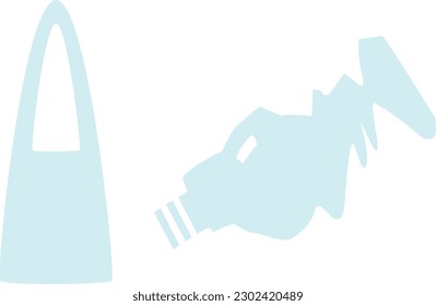 icono plano de botellas de plástico y machacadas. bolsa de plástico, botellas de plástico.