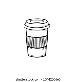 Plastic Cup Of Chocolate Coffee Hand Drawn Outline Doodle Icon. Takeaway Coffee Vector Sketch Illustration For Print, Web, Mobile And Infographics Isolated On White Background.