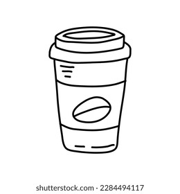 Plastic cup of chocolate coffee hand drawn outline doodle icon. Takeaway coffee vector sketch illustration for print, web, mobile and infographics isolated on white background.
