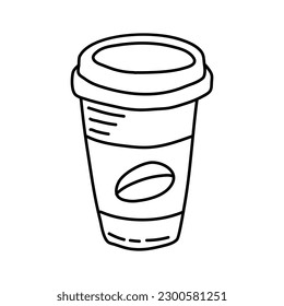 Plastic cup of chocolate coffee hand drawn outline doodle icon. Takeaway coffee vector sketch illustration for print, web, mobile and infographics isolated on white background.