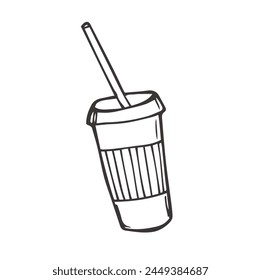 Taza de plástico de café de chocolate dibujado a mano contorno doodle icono. Ilustración de boceto de Vector para llevar para imprimir, Web, móvil e infografías aisladas