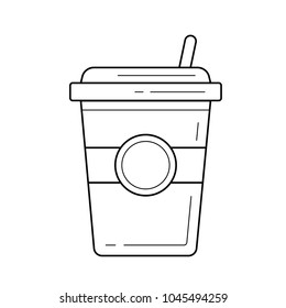 Plastic cup of chocolate coffee vector line icon isolated on white background. Takeaway coffee line icon for infographic, website or app.