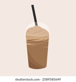 Plastic cup of chocolate smoothies isolated colored drawing flat design illustration