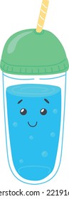 Plastic cup with clean water happy face. Healthy drink mascot isolated on white background