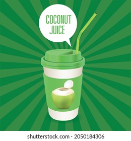 Plastic cup with coconut water on a graphic background.illustration vector