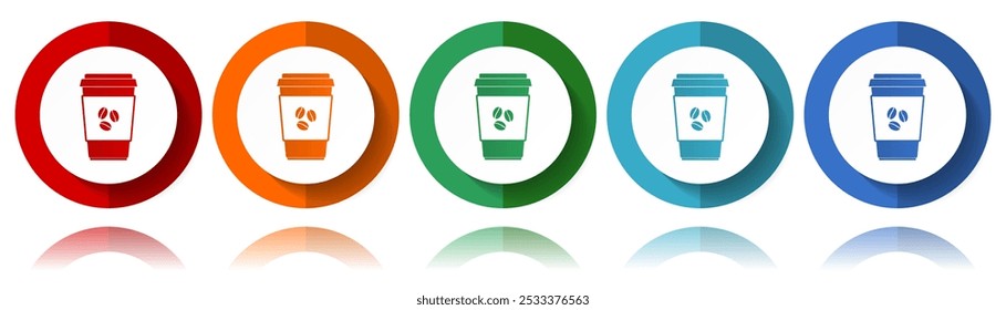 Plastic cup of coffe, hot drink vector icons, flat icon set for logo design, webdesign and mobile applications, colorful web button collection in eps 10