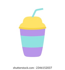 plastic cup of coffee, cocktail or any drink, paper cup icon, vector illustration in flat style