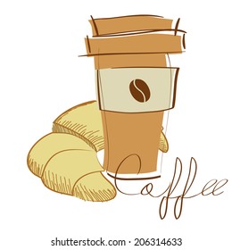 a plastic cup of coffee and a croissant for breakfast