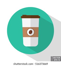 Plastic cup of coffee. Flat style. The invigorating drink. Icon.