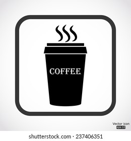 plastic cup of coffee icon - black vector illustration