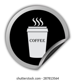 plastic cup of coffee icon - round vector sticker