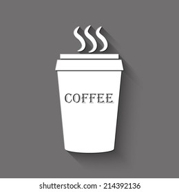 plastic cup of coffee icon - white illustration with shadow on gray background
