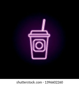 plastic cup with coffee neon icon. Elements of restaurant set. Simple icon for websites, web design, mobile app, info graphics