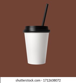 Taza de plástico para café sobre fondo marrón