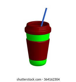 A plastic cup with coffee in the vector.A coffee cup with a straw in the vector.