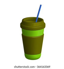 A plastic cup with coffee in the vector.A coffee cup with a straw in the vector.