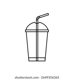 Plastic cup for cold drinks. Black and white. Flat style vector illustration.