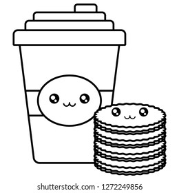 plastic cup container and cookies kawaii characters