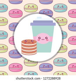plastic cup container and cookies kawaii characters