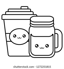 plastic cup container and jar kawaii characters