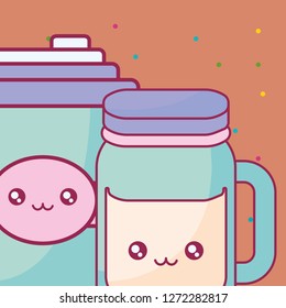 plastic cup container and jar kawaii characters