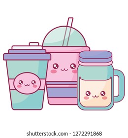 plastic cup container and jar kawaii characters