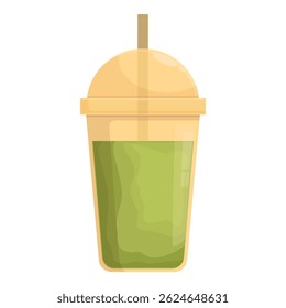 Xícara de plástico contendo smoothie verde com palha saindo isolar no fundo branco