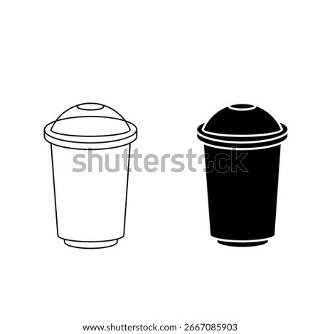 Plastic Cup with Dome Lid Icon – Solid and Outline Vector