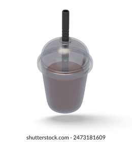 Plastic cup with drink closeup. Modern packaging for hot and cold drinks