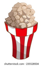 Plastic Cup Full of Fresh Popcorn, Vector Illustration isolated on White Background. 