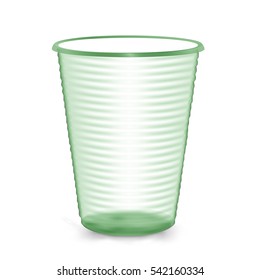 Plastic Cup. Green Colour. Isolated On White Background. Mock Up For Your Design. Photorealistic Vector Illustration
