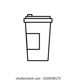 Plastic cup icon. Coffee mug. Drink logo. Beverage sign. Outline shape. Simple design. Vector illustration. Stock image. 