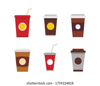 Plastic cup icon set. Flat set of plastic cup vector icons for web design isolated on white background