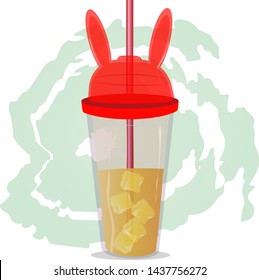Plastic cup for juice with ears. Vector art