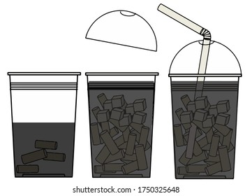 Plastic cup with lid for beverages,vector photo