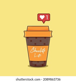 Plastic Cup With lid, Chocolate latte, milkshake chocolate, and love icon. Isolated on a light background