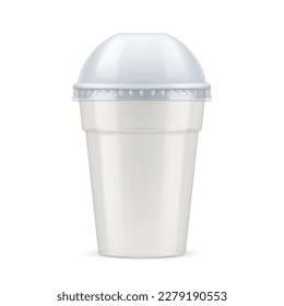 Plastic Cup with Lid For Single Use. Disposable Container Mockup for Drinks Isolated on White Background