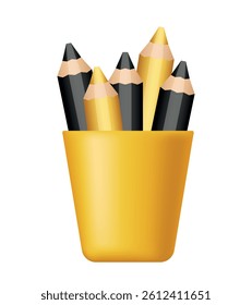 Plastic cup with pencils. Vector 3d clipart.