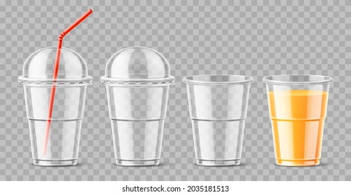 Plastic cup. Realistic takeaway transparent drinks svg