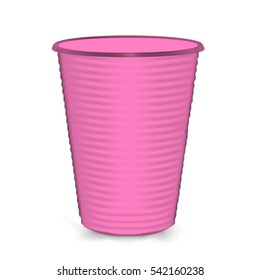 Plastic Cup. Red Colour. Isolated On White Background. Mock Up For Your Design.  Vector Illustration