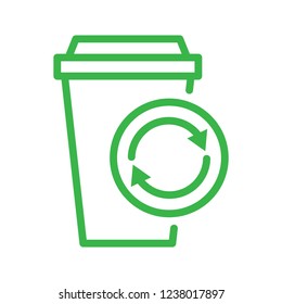 Plastic cup. Reduce plastic use, campaign. Line vector. Isolate on white background.