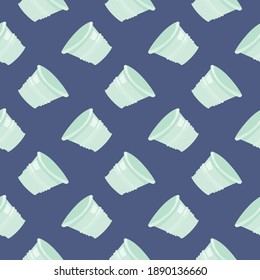 Plastic cup , seamless pattern on a blue background.